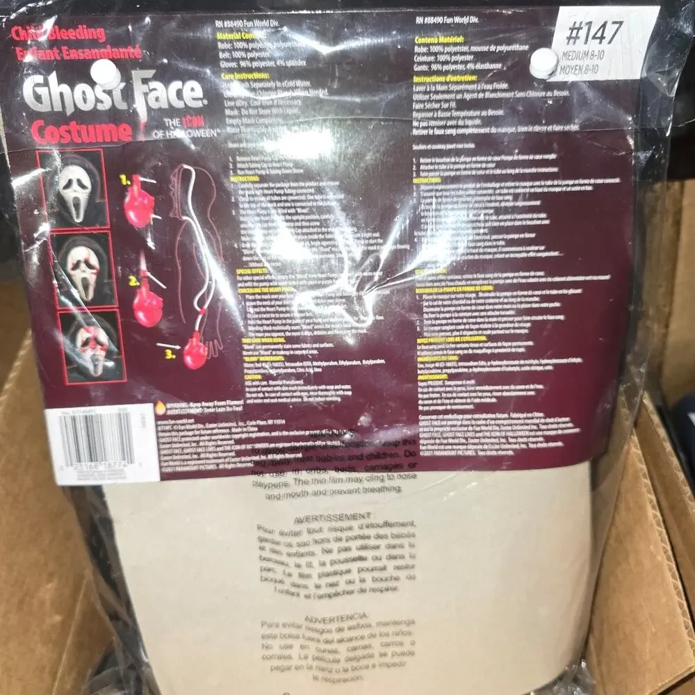 Ghost Face Bleeding Child Halloween Costume Med 8-10 Child NWT